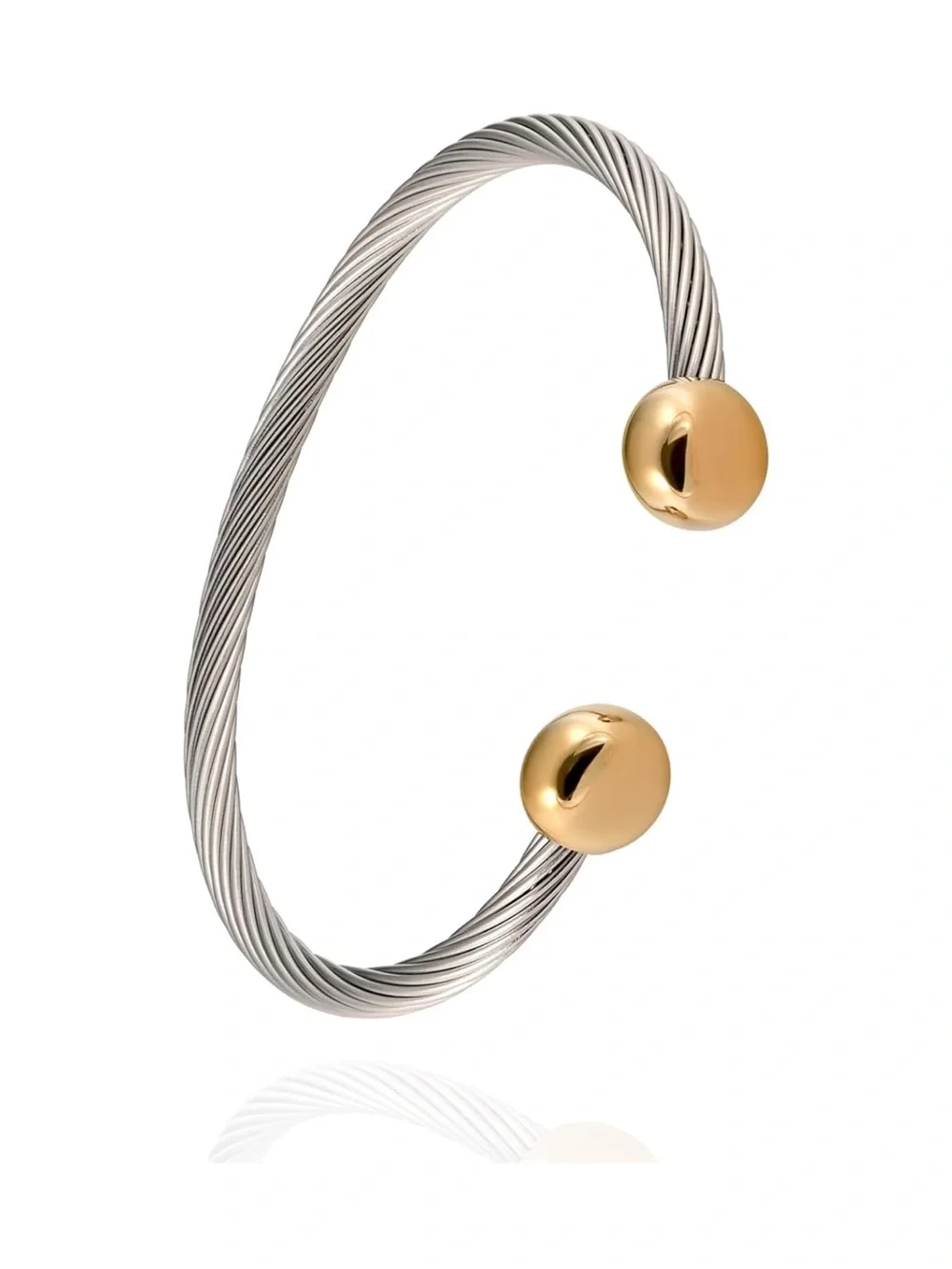 Two-tone Twisted Cable Cuff Bracelet Gold Accent Silver Bracelet  Minimal Cuff